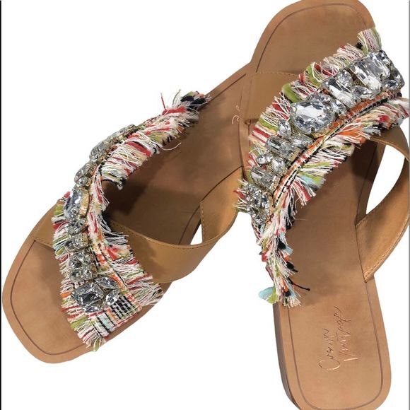 Crown Vintage blingy fabric fringe slides. Sz 9.5 - Picture 9 of 16